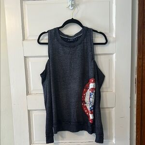 Marvel Cold Shoulder Tee in Blue and Red with Cut Out Design